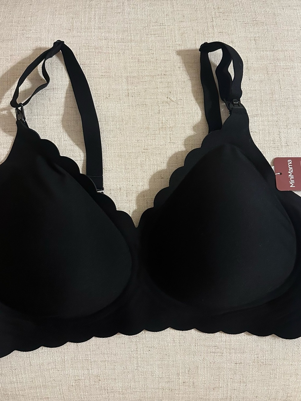 MiniMama Black Scalloped Wireless Nursing Bra XL NEW